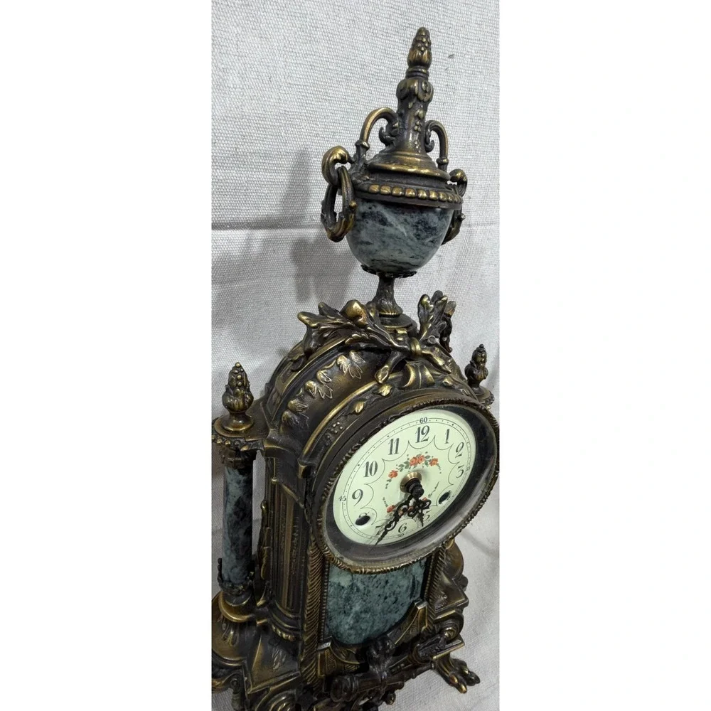 Franz Hermle Italian Green Marble Brass Mantel Clock 130-070 8 Day Movement